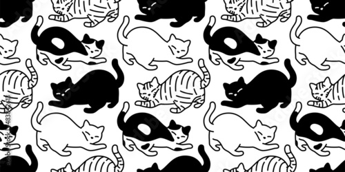 cat seamless pattern calico kitten vector neko breed character cartoon pet tile background repeat wallpaper animal doodle illustration design scarf isolated