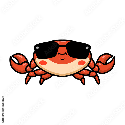 Cute little orange crab cartoon wearing sunglasses