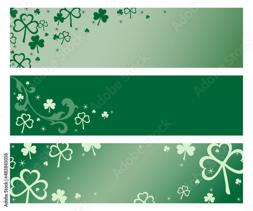 A set of three shamrock themed banners with copyspace 