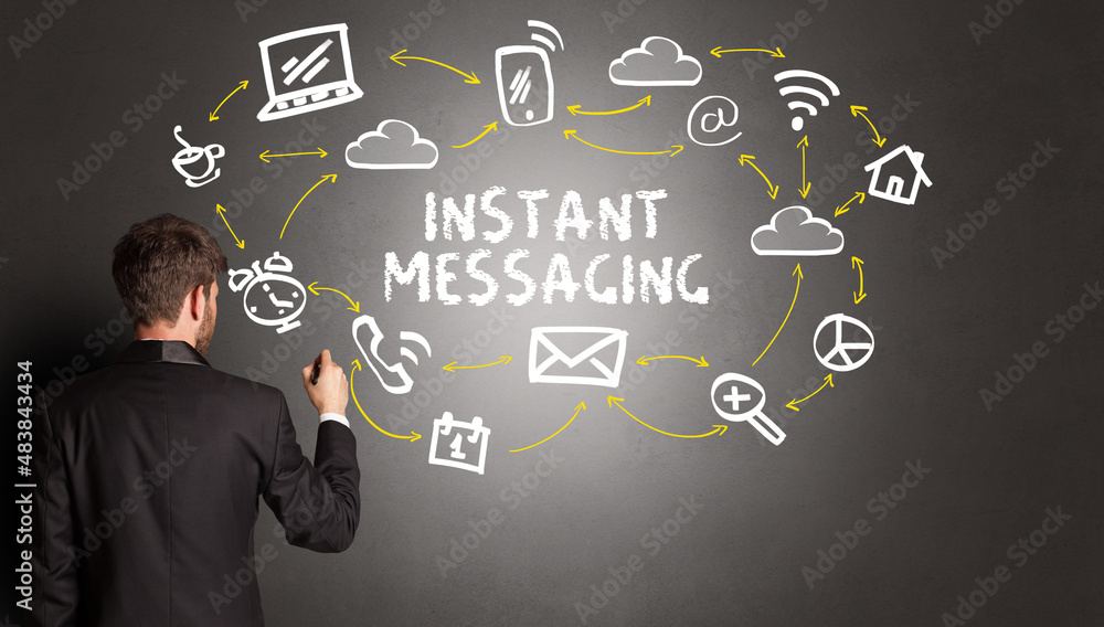 businessman drawing social media icons businessman drawing social media icons