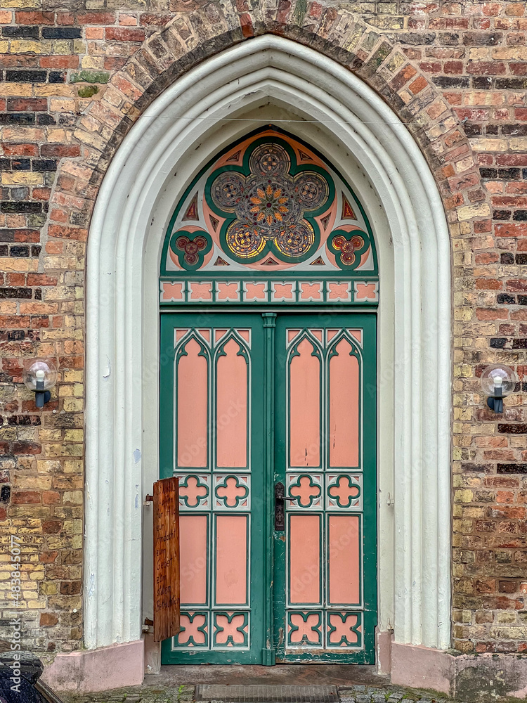 entrance door from St. Nikolaikirche, Evangelical church, Flensburg, Germany, Schleswig Holstein