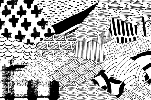 Abstract black strokes, Hand sketched Vector Pattern. Retro abstract pattern in geometric style. Abstract multicolored geometric pattern.	
