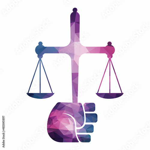 Justice Scales in Hand logo template design. Revolution justice logo concept.