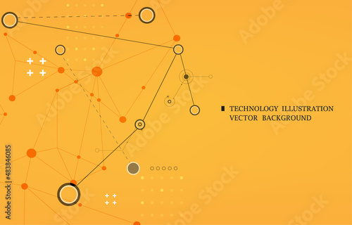 Vector abstract technolog polygon network orange background