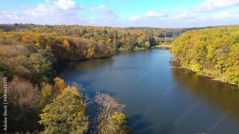 Forest river autumn season aerial view. Fall landscape colorful sceneries. Forest river autumn season aerial view. Fall landscape colorful sceneries.