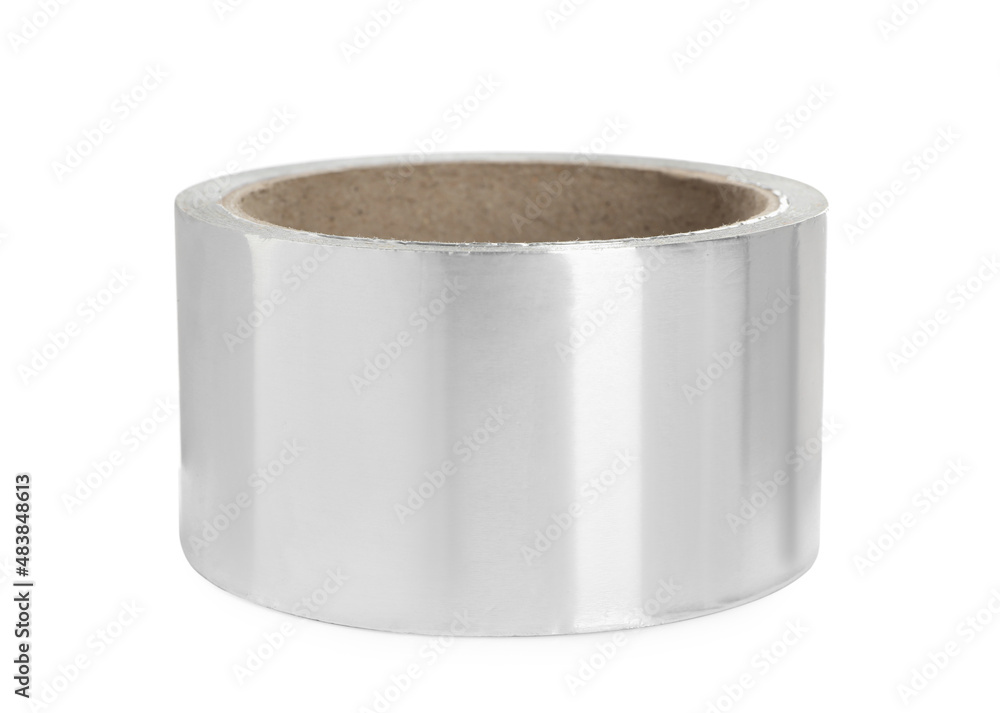 Roll of aluminum adhesive tape on white background Roll of aluminum adhesive tape on white background