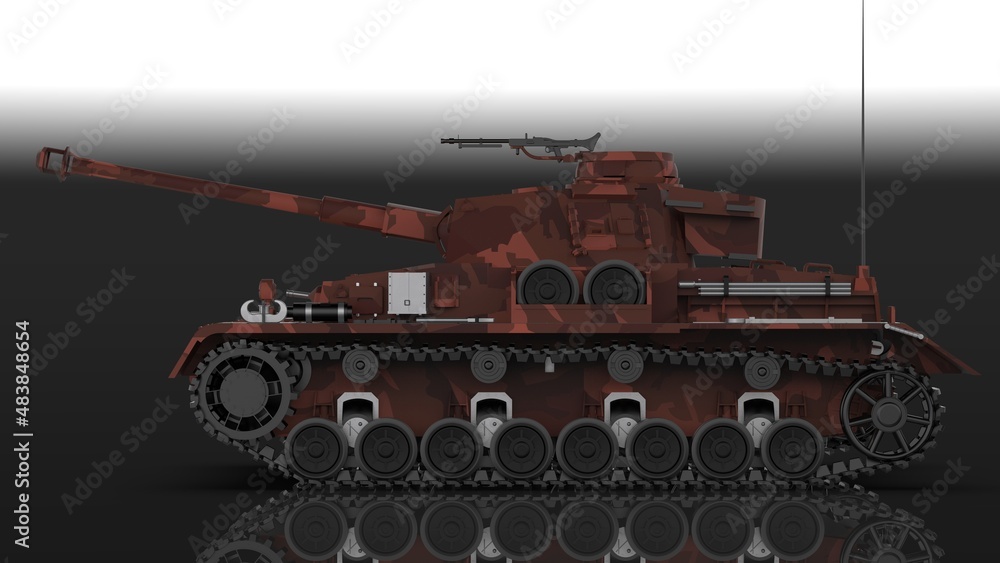 Metallic military red camo painting tank on flash lighting background. Concept image of power strength, dynamic strategy and Strong system. 3D illustration. 3D high quality rendering. 3D CG. Metallic military red camo painting tank on flash lighting background. Concept image of power strength, dynamic strategy and Strong system. 3D illustration. 3D high quality rendering. 3D CG.