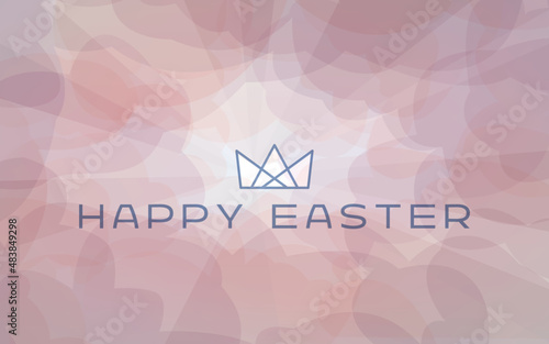 Happy Easter social media card. Crown icon over pink clouds and sunlight shining through. Symbolizing the resurrection of Jesus Christ. 