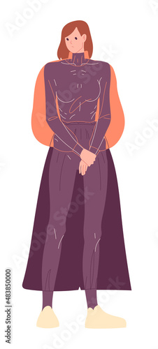 Woman hides her body, which she is ashamed of under loose-fitting clothes