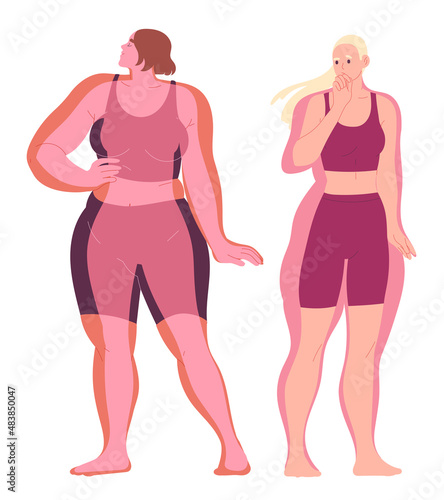 Woman s physique. Overweight. Fat and normal