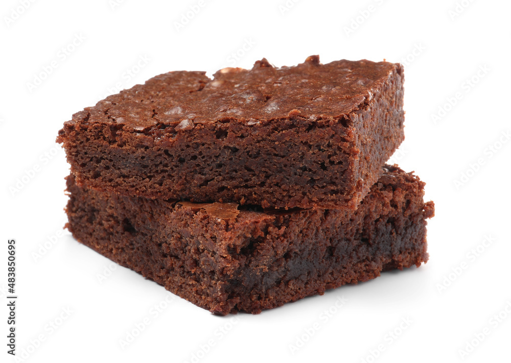 Delicious chocolate brownies on white background. Tasty dessert Delicious chocolate brownies on white background. Tasty dessert