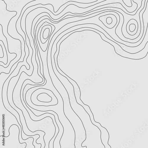 The stylized height of the topographic map contour in lines and slim contours. Black on white. Concept of a conditional geography scheme and the terrain path, earth. Vector illustration.