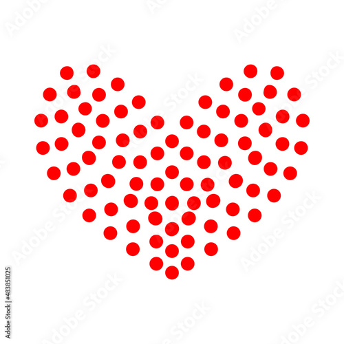 Heart mask filled with red circles. Emblem of truth, conscience and moral courage. Symbolic vessel where love enters and stored. Design for postcard to Valentine's Day. Web icon, symbol, sign.