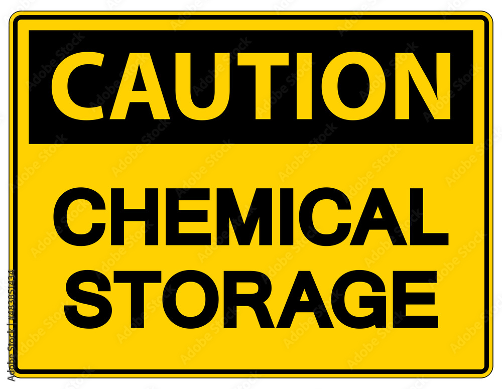 Caution Chemical Storage Sign On White Background