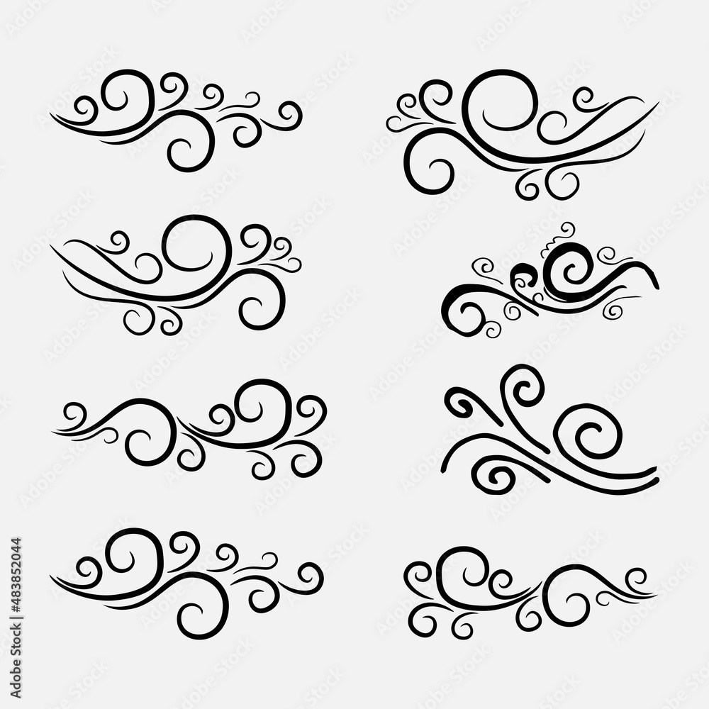 hand drawn wind doodle set, vector illustration. hand drawn wind doodle set, vector illustration.
