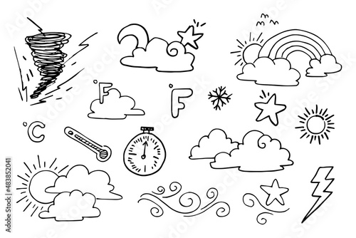vector set of weather doodle elements, for design purposes