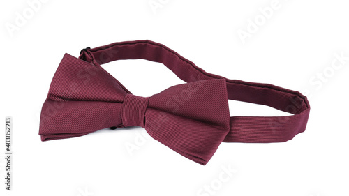 Stylish burgundy bow tie isolated on white