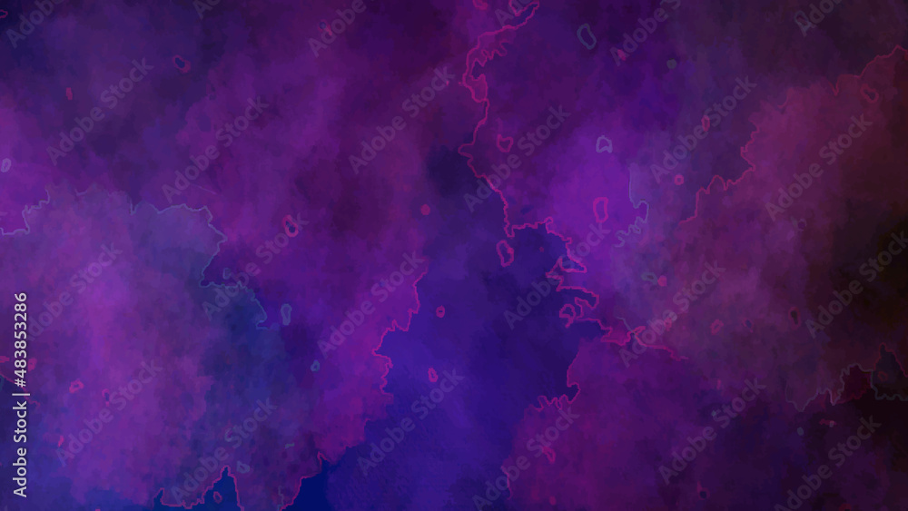 Abstract watercolor texture deep dark violet neon lights watercolor background. Paper textured aquarelle canvas for creative design with scratches. abstract soft purple grunge sky soft clouds.