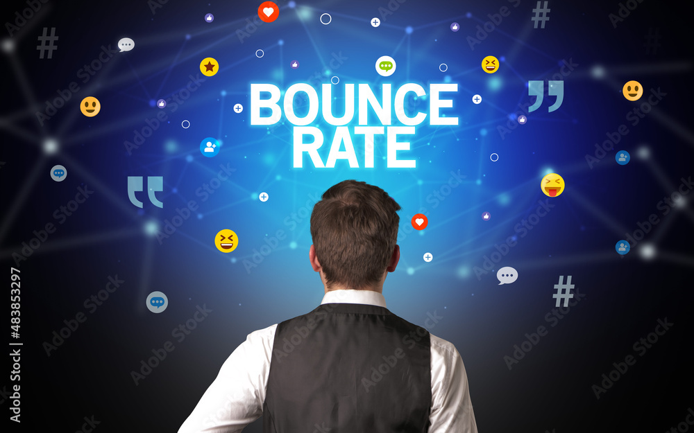 Rear view of a businessman, social media concept Rear view of a businessman, social media concept