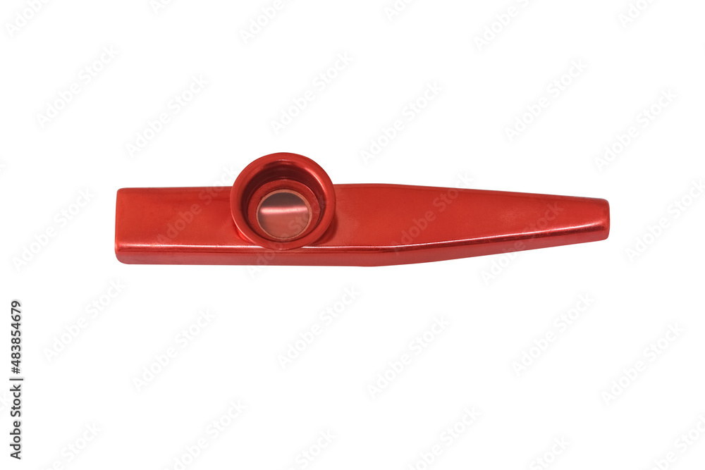 metal red kazoo musical instrument isolated on white background