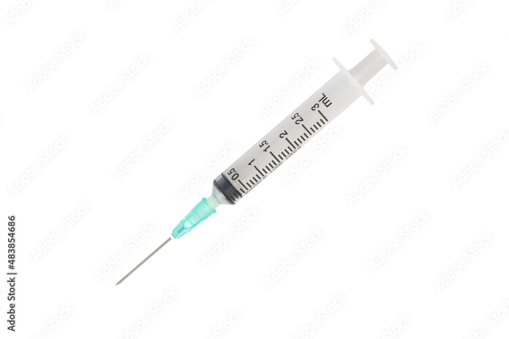 Medical syringe with transparent medicine, with needle isolated on white background with clipping path include for design usage purpose. Medical syringe with transparent medicine, with needle isolated on white background with clipping path include for design usage purpose.