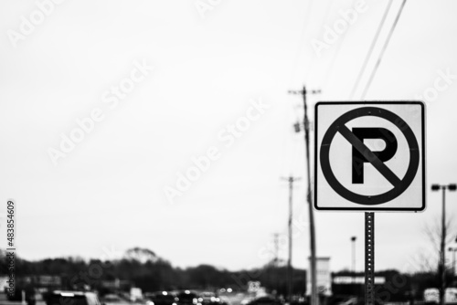 No parking black and white road sign 