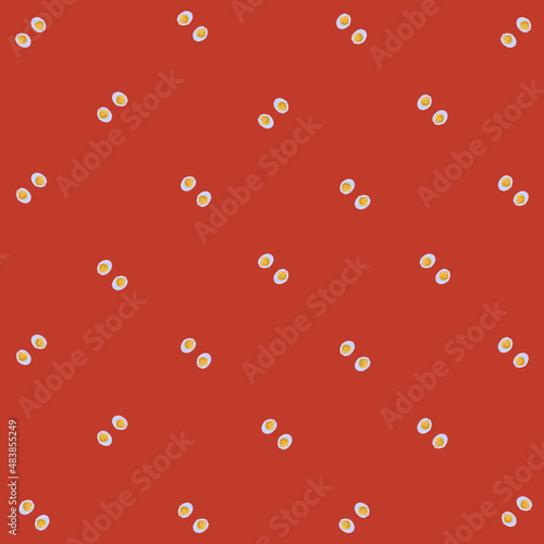 Colorful pattern of chicken eggs on orange background. Top view. Flat lay. Pop art design