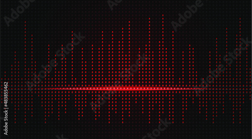 Glowing red dotted sound wave wallpaper. Spotted light graph equalizer with color dodge style background.
