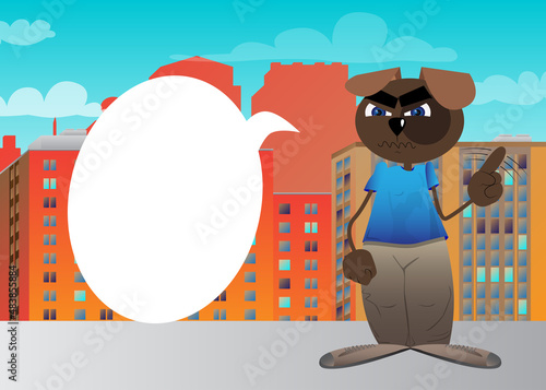 Funny cartoon dog saying no with his finger. Vector illustration.