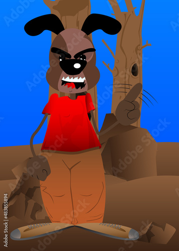 Funny cartoon dog saying no with his finger. Vector illustration.