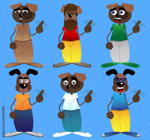 Funny cartoon dog saying no with his finger. Vector illustration.