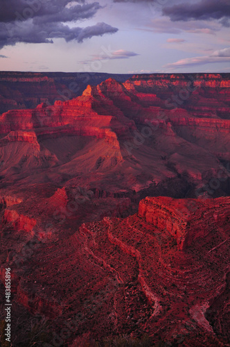 Crimson twilight from Shoshone Point overlook on the South Rim of the Grand Canyon National Park, Arizona, Southwest USA