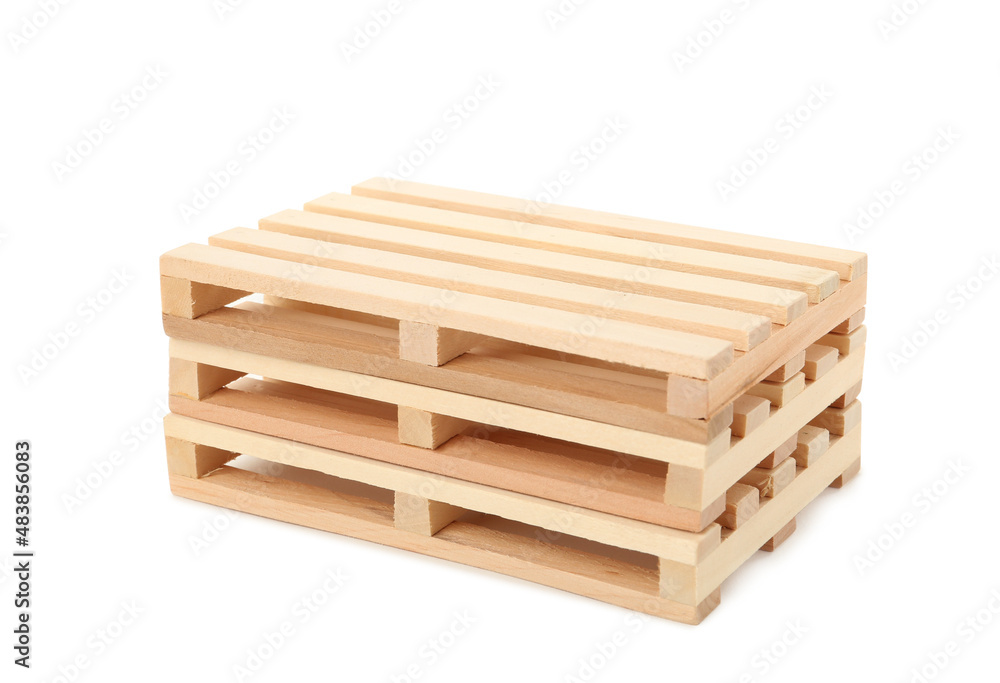 Stack of small wooden pallets on white background Stack of small wooden pallets on white background