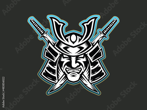 Oni mask with samurai helmet gaming logo template