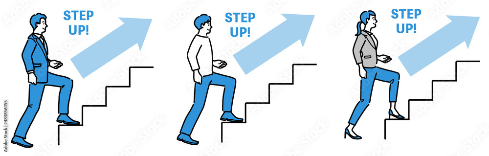 ステップアップの階段をのぼっている若い男性
