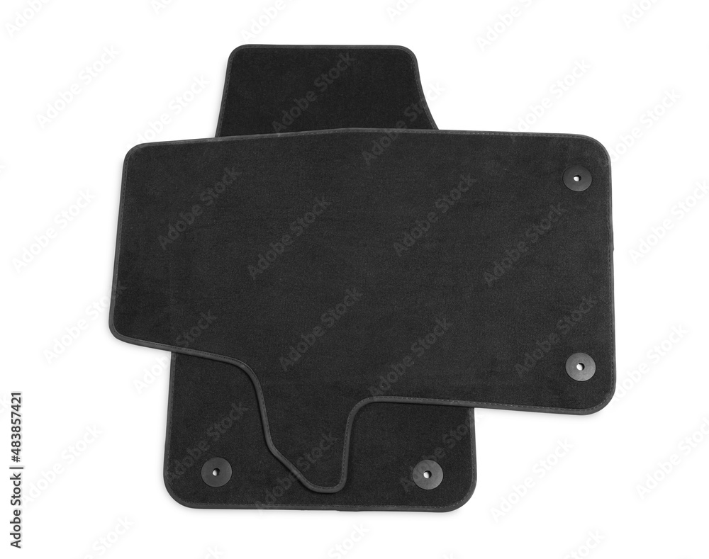 Black car floor carpets on white background, top view Black car floor carpets on white background, top view