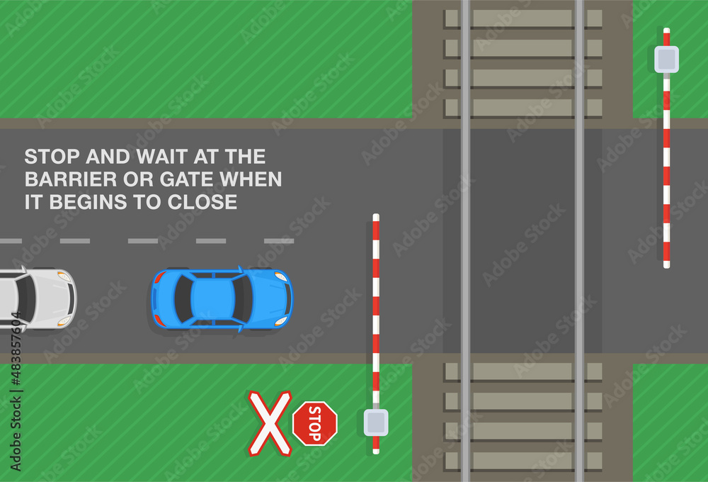 Safety driving rules and tips. Stop and wait at the level crossing