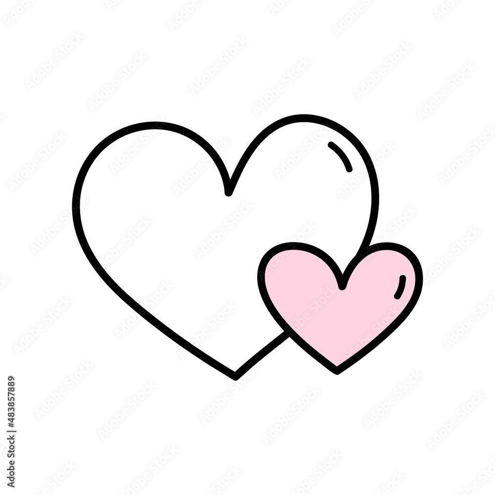 Cute two hearts isolated on white background. Vector hand-drawn illustration in doodle style. Perfect for Valentines day designs, cards, decorations. Cute two hearts isolated on white background. Vector hand-drawn illustration in doodle style. Perfect for Valentines day designs, cards, decorations.