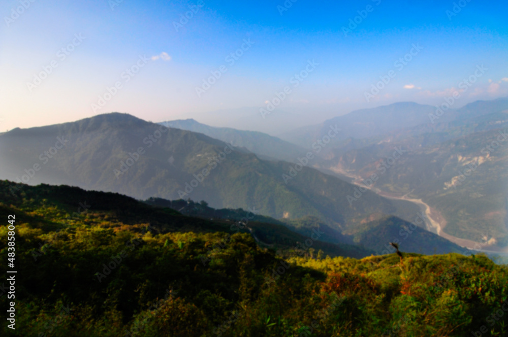 Blurred image of Valley at Silerygaon, Sikkim. Blurred background usage.
