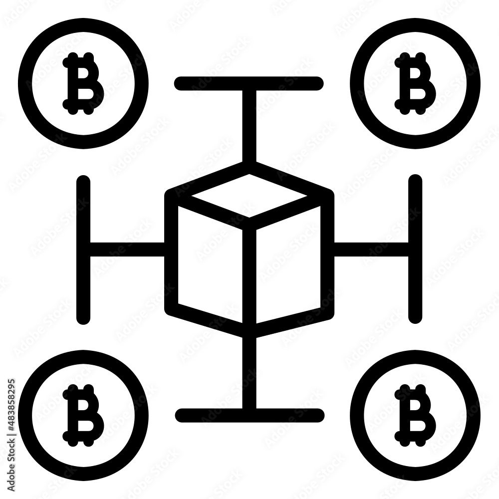 Blockchain with Bitcoin line icon