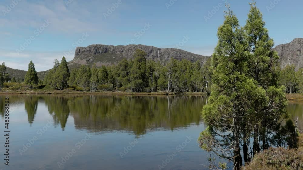a zoom in clip of the pool of siloam on a calm summer morning at walls of jerusalem national park in tasmania, australia