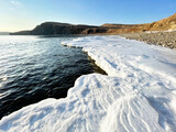 View of Cape Tobizina from Cape Vyatlin on Russian Island in Vladivostok in winter. Russia