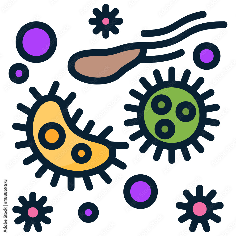 Bacteria filled line color icon