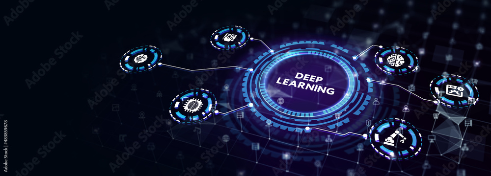 Obraz premium Deep learning artificial intelligence neural network. Technology, Internet and network concept.3d illustration