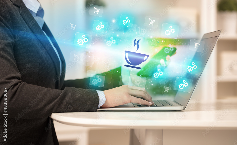 Businessman working on laptop with new business Businessman working on laptop with new business