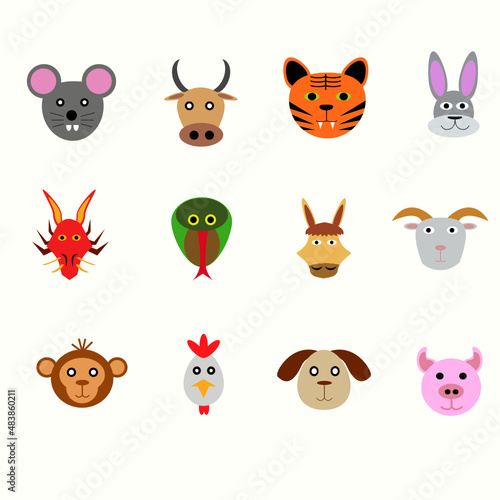 Cute Chinese Zodiac sign animal icons
