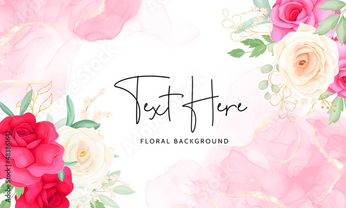 Elegant floral background template with beautiful red and pink flower