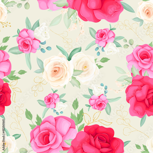 seamless pattern design with beautiful rose flower hand drawing