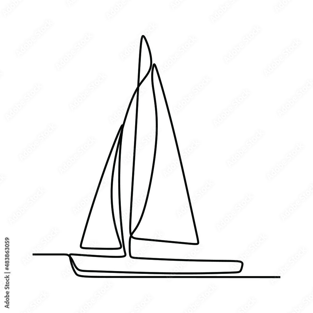 sailboat soil oneline continuous single line art handdrawn