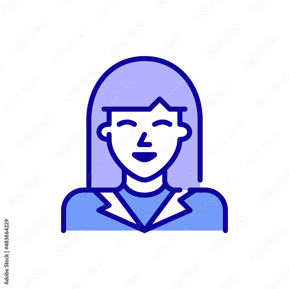 Line art avatar icon. Cute smiling girl with headband and bob haircut. Pixel perfect, editable color stroke Line art avatar icon. Cute smiling girl with headband and bob haircut. Pixel perfect, editable color stroke
